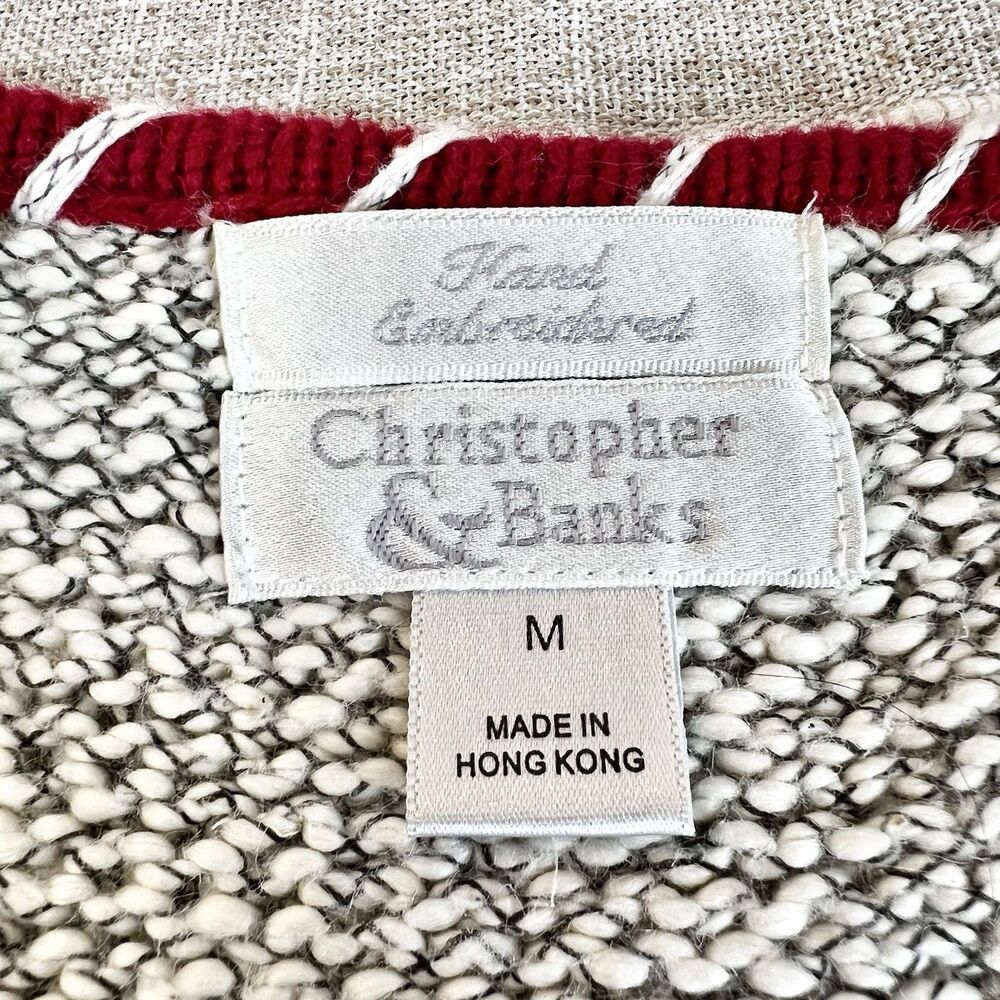 Christopher & Banks Vintage Sweater Vest Full Zip Ivory Black Red Women’s M - Picture 6 of 10